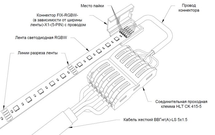 Подключение RGBW ленты через коннектор